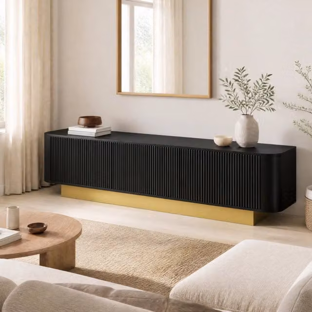 Mobile TV moderno 170 x 40;5 x 47 cm con 3 ante; passacavi; nero