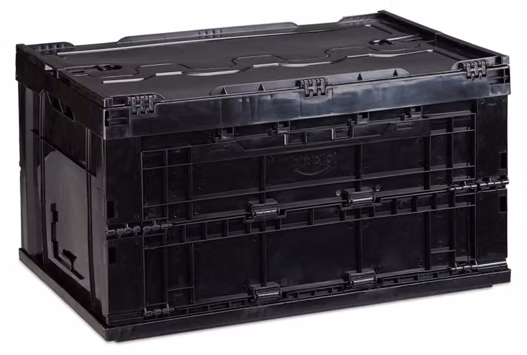 8 contenitori da trasporto professionali, robusti, per uso commerciale, in plastica di alta qualità, 60 L, A x L x P 32,5 x 58,5 x 39,5 cm, nero
