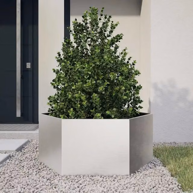 Fioriera esagonale DESIGN IN in acciaio inox color argento per giardino ornamentale o orto, L: 104 cm, P: 90 cm, H: 45 cm