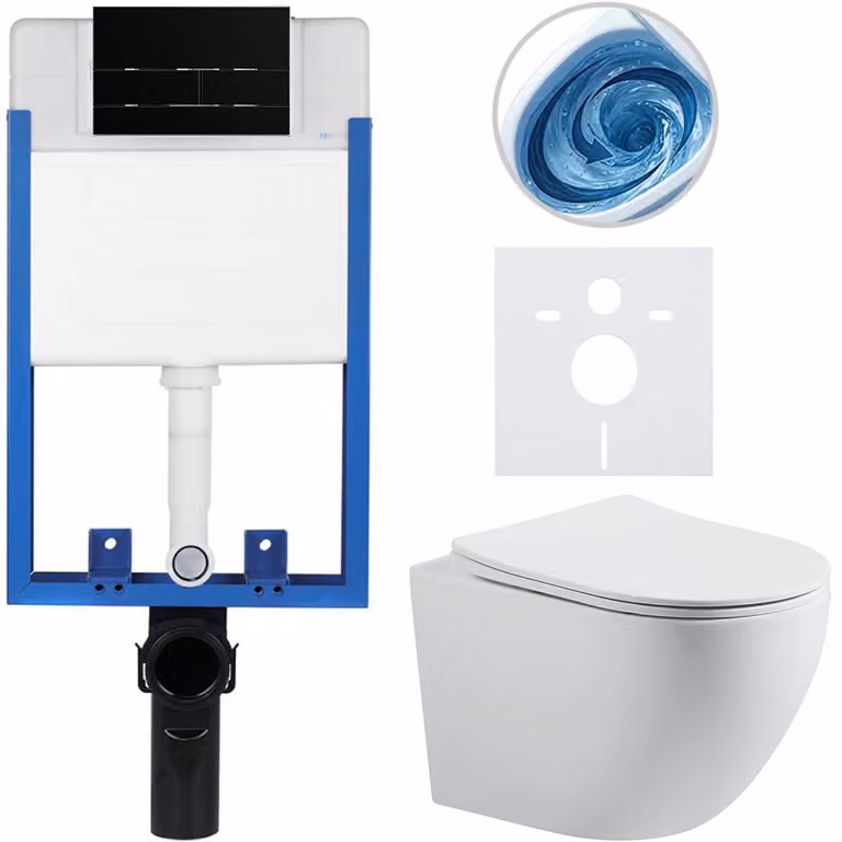 CERANO - Set completo per WC da incasso Lite/Cesso - bianco opaco - pulsante per WC Line, nero opaco - da incasso - 49x36 cm