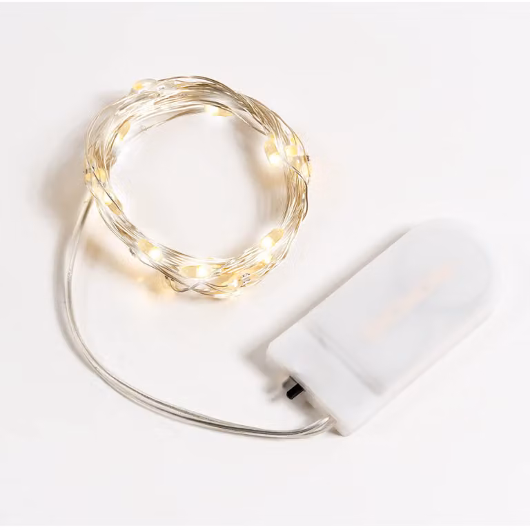 Catena luminosa a LED, 2 metri, 20 LED bianco caldo, alimentata a batteria