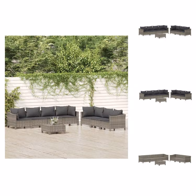 vidaXL set salotto da giardino 8 pezzi con cuscini in poly rattan grigio - Set di mobili da giardino