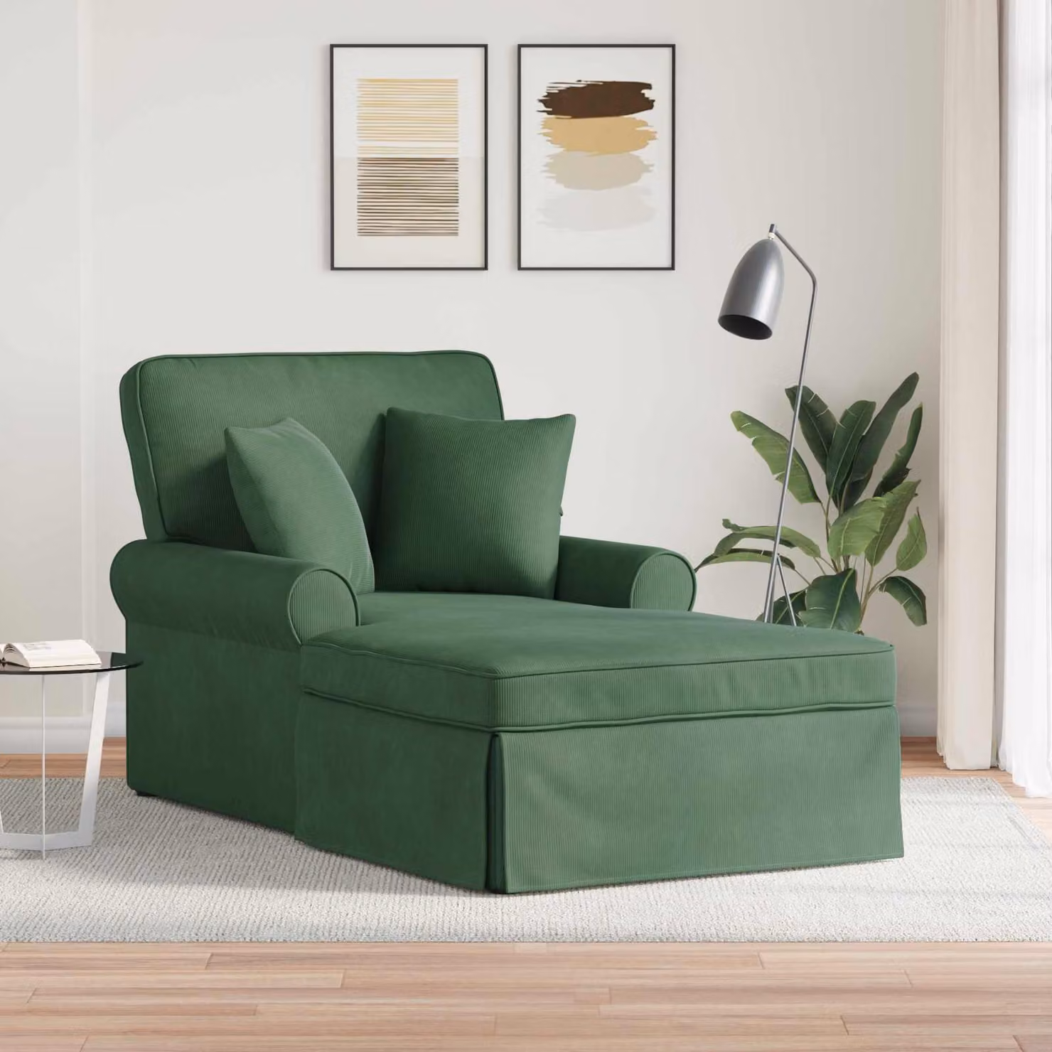 vidaXL Chaise Longe Moderna a L in 3 Pezzi Verde con Tessuto in Cord e Coperture Rimovibili – 1
