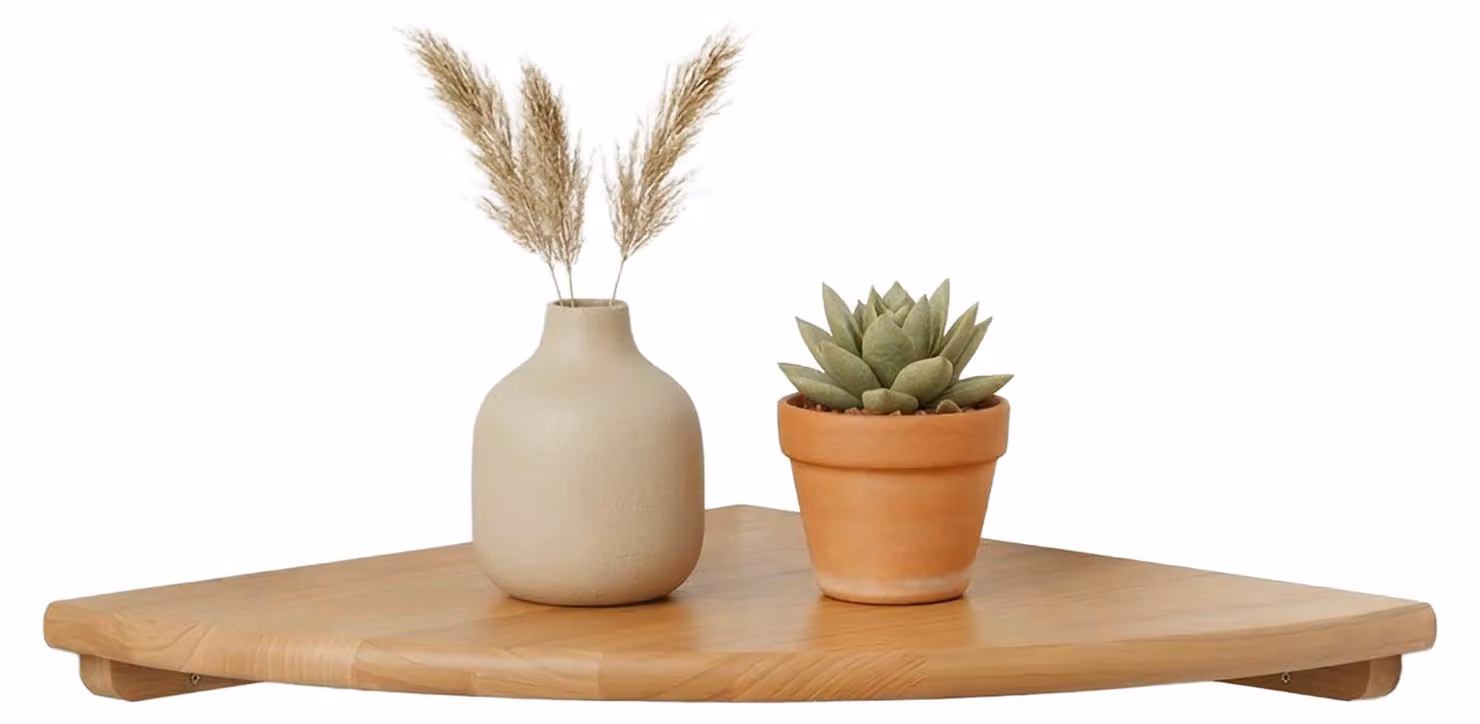 Scaffale angolare Relaxdays, A x L x P: 3 x 18 x 18 cm, legno di noce, soggiorno, decorazione, portata: 5 kg, scaffale sospeso, naturale