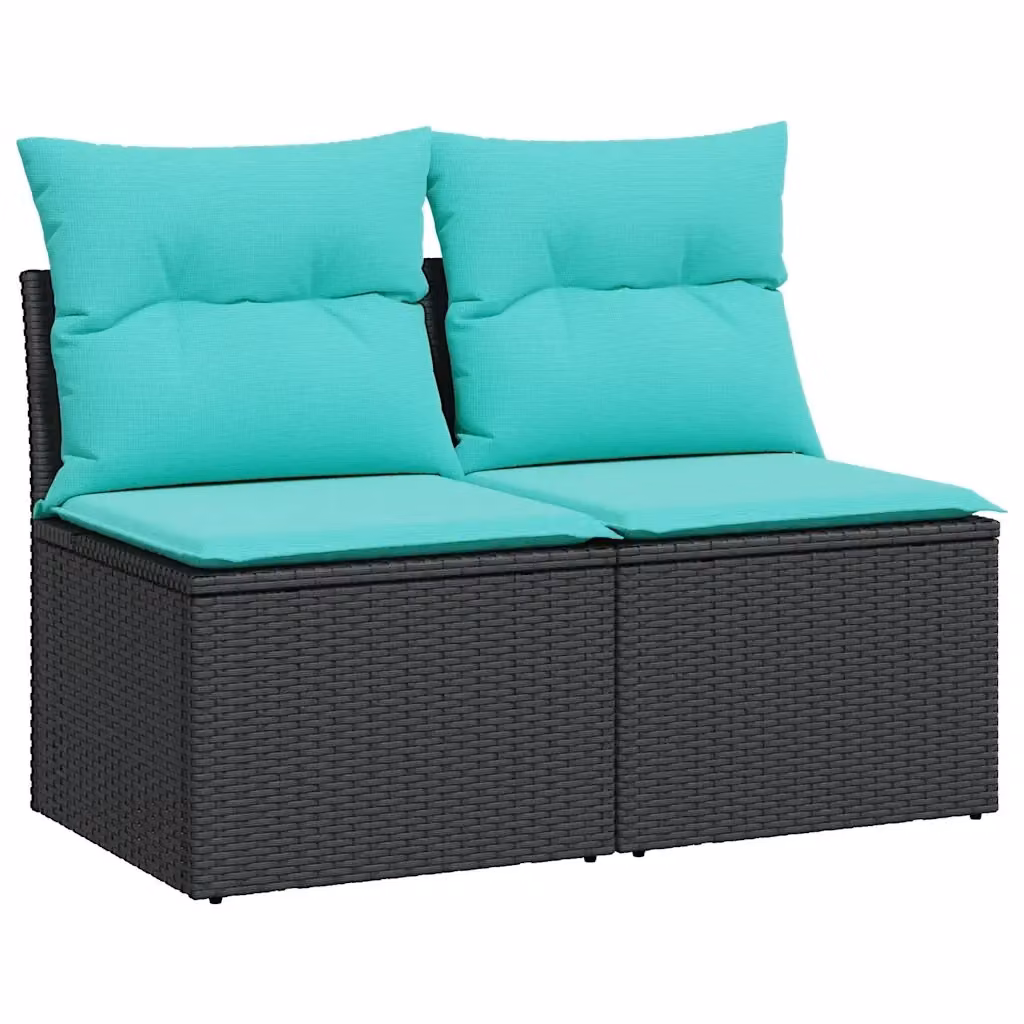 Set di divani da giardino a 2 posti vidaXL in rattan con cuscini blu e struttura in metallo nero
