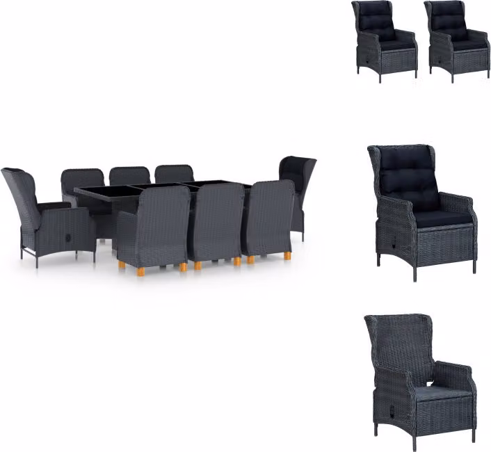 vidaXL set da pranzo da giardino 9 pezzi con cuscini in poly rattan grigio scuro - Set di mobili da giardino