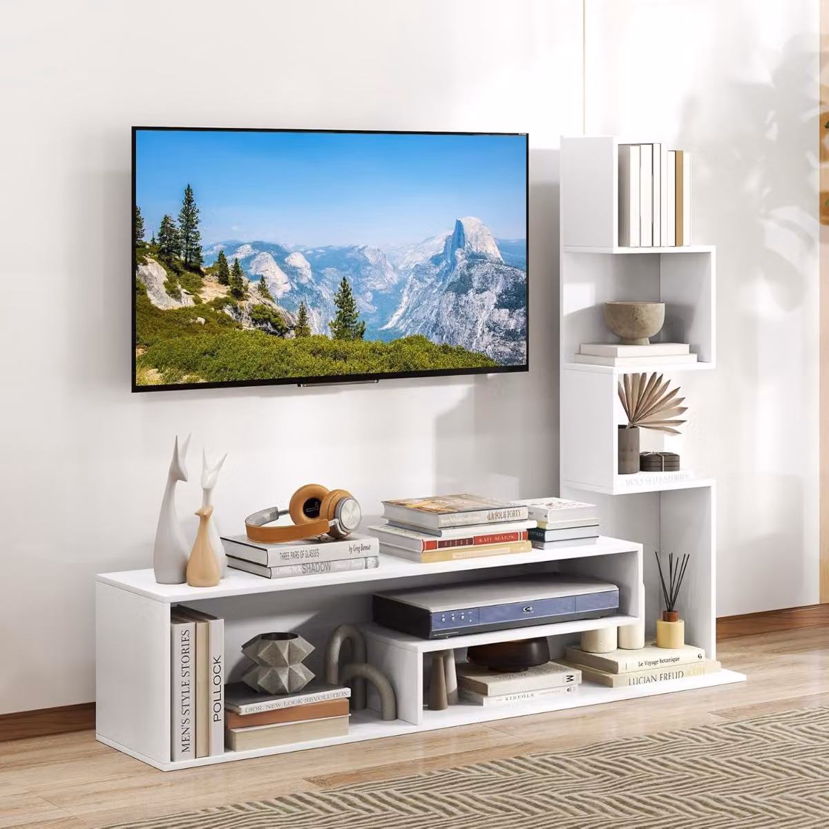 Mobile TV Costway Bianco con mensole e scomparti aperti per schermi fino a 50 pollici
