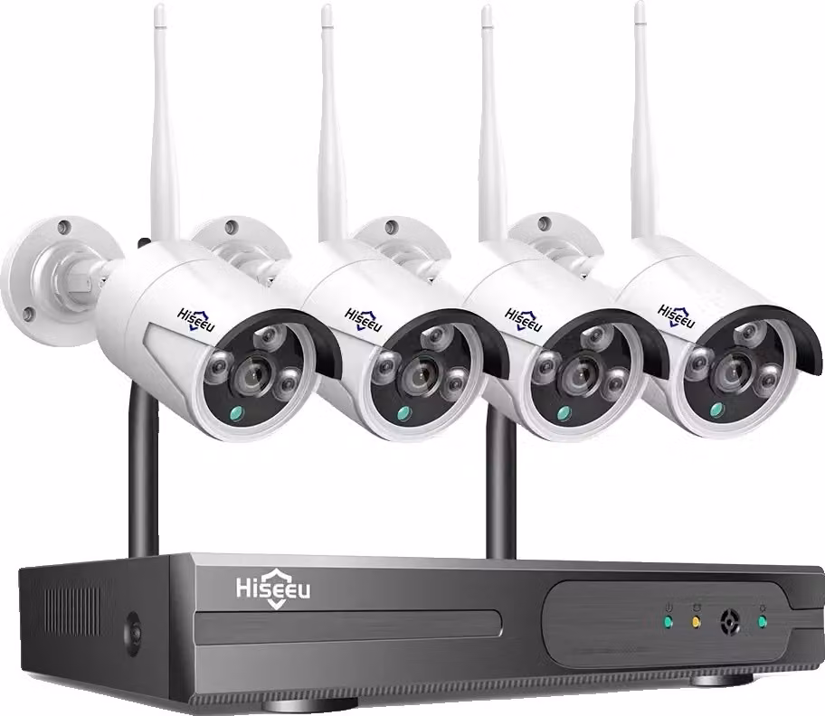 Hiseeu Sistema di sorveglianza CCTV wireless, NVR 10CH, 4 telecamere, riconoscimento umanoide AI, 16CH 4PCS telecamera 5MP, 1T