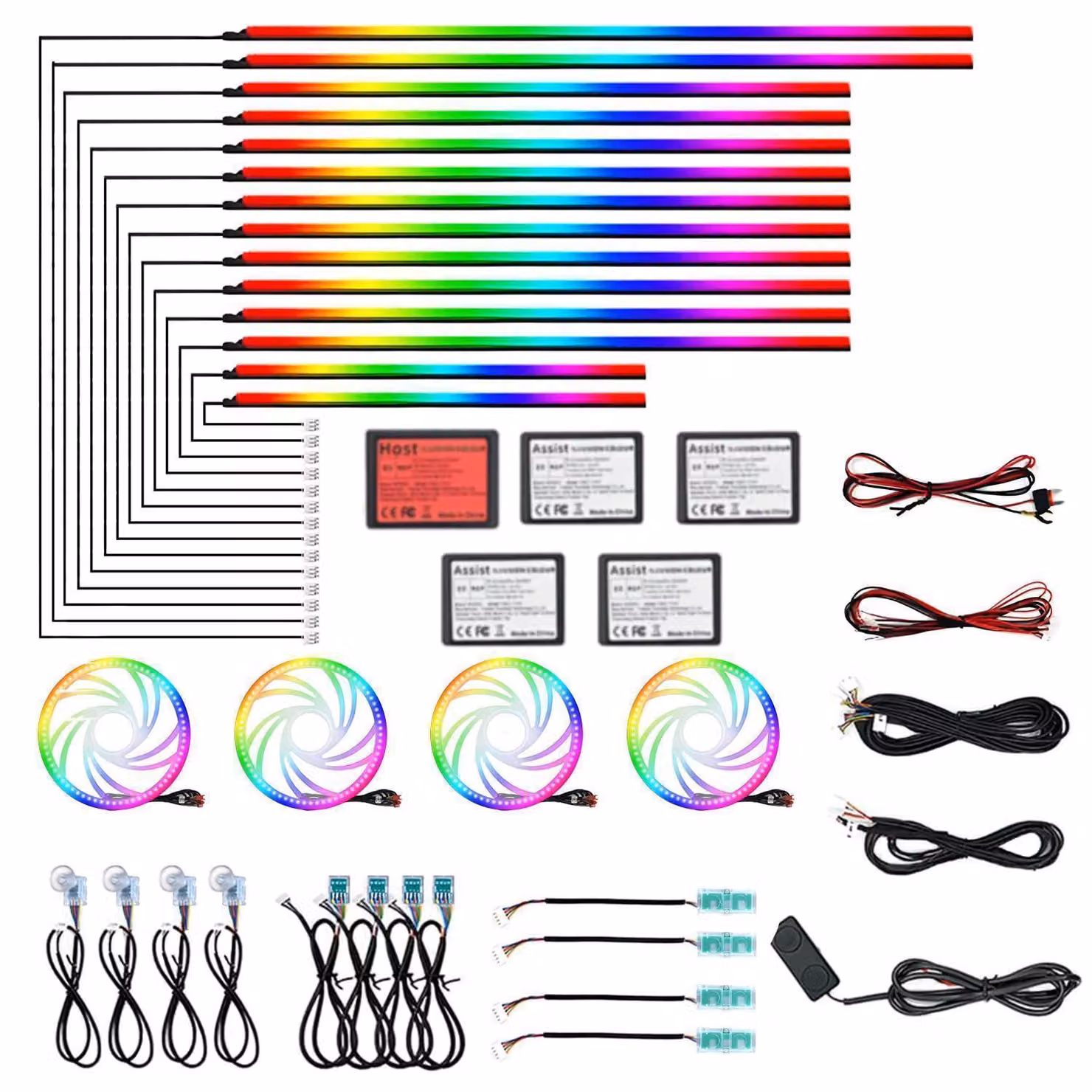 Kit di illuminazione per auto, 30 funzioni in 1, 593 LED RGB, modalità musicale, controllo tramite app