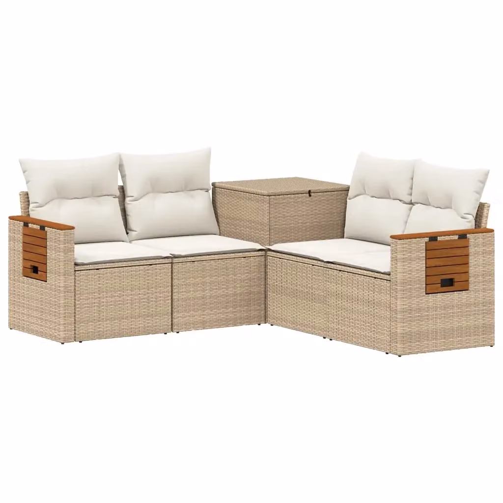 Set di divani da giardino a forma di L vidaXL in polyrattan beige e bianco con cuscini inclusi – 2