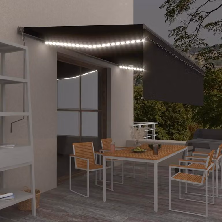 vidaXL Tenda Sole Retrattile Manuale con LED in Poliestere e Alluminio, Colore Antracite, L: 500 cm x P: 300 cm