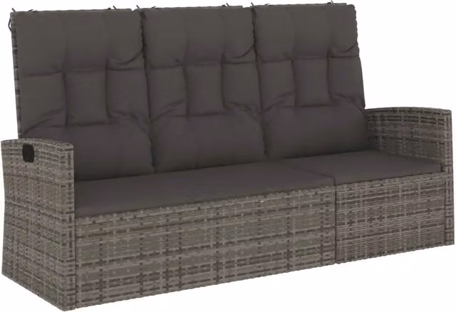 Panchina Giardino | Panca da Giardino Reclinabile con Cuscini 173cm Polyrattan Grigio