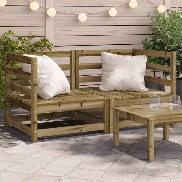 Set di 2 Divani Angolari da Giardino vidaXL in Legno di Pino Impregnato Marrone L/P/H: 70 x 70 x 67 cm