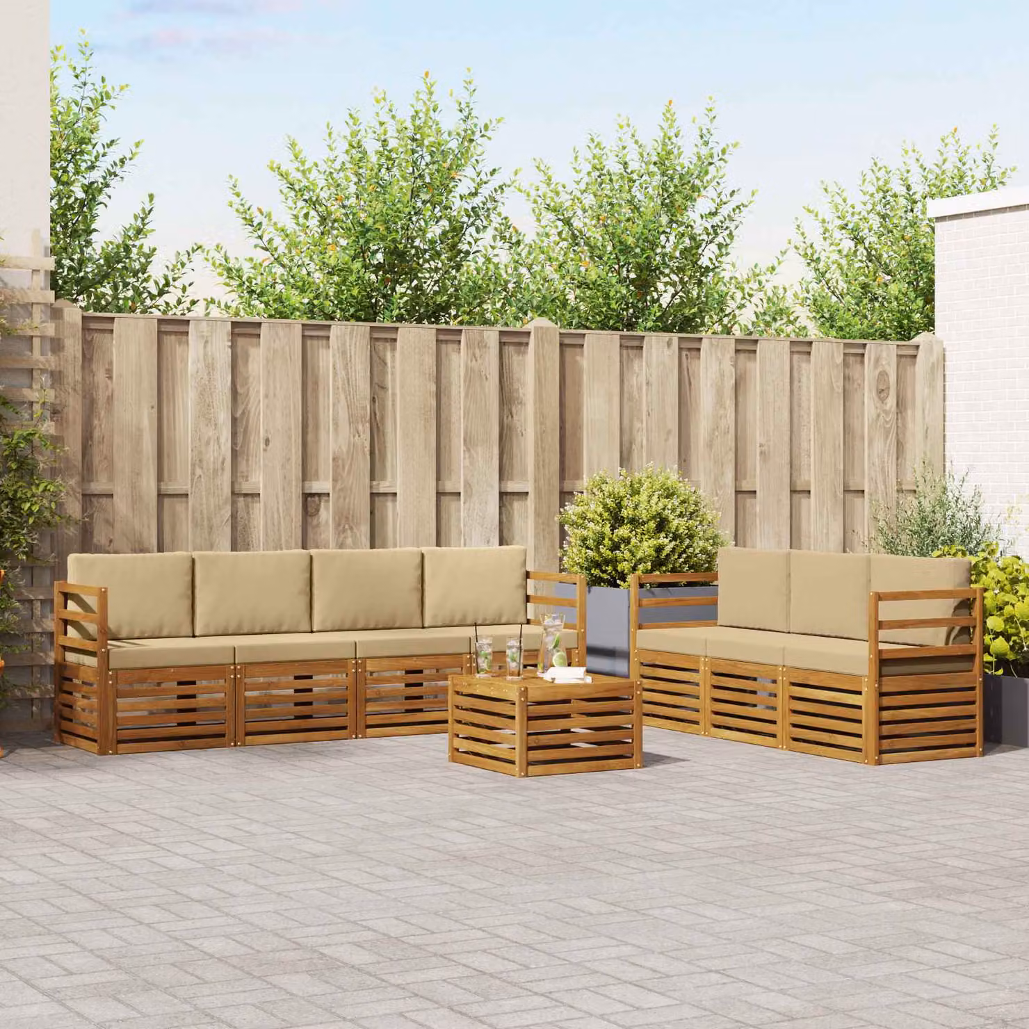 Set da giardino vidaXL composto da 8 pezzi in legno di acacia massello con divani e tavolino da caffè, colore beige e marrone