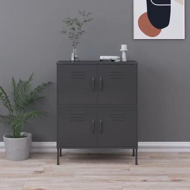 Armadietto a muro vidaXL in acciaio antracite con ante a battente e ripiani interni L: 80 cm, P: 35 cm, H: 101,5 cm – 1