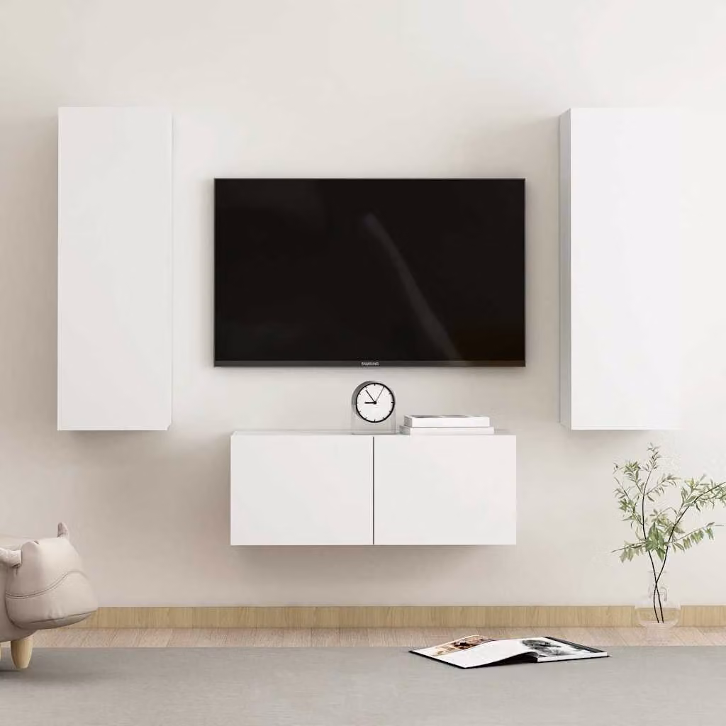 Set Mobili Porta TV 3 Pezzi vidaXL Bianco in Legno e MDF per Soggiorno Moderno