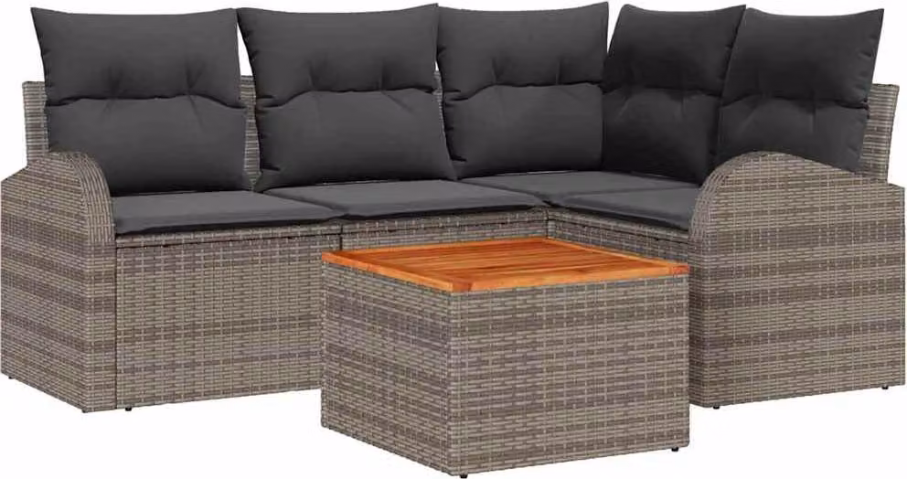 Set Divano da Giardino 5 pcs Grigio polyrattan