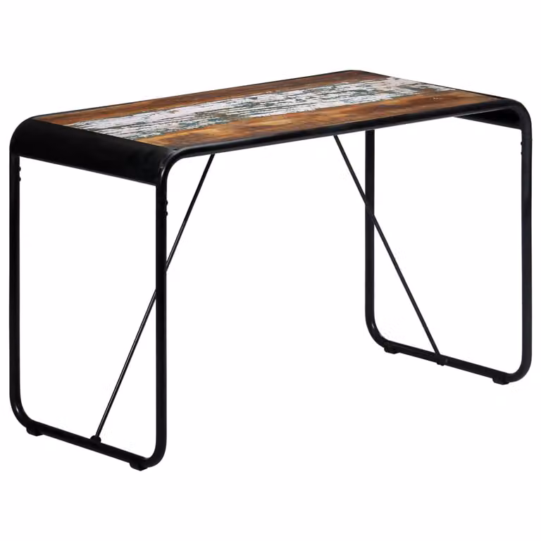 Tavolo da pranzo "Piding" in legno massiccio riciclato e acciaio verniciato a polvere nei colori marrone e nero. Dimensioni (L/A) 118x60x76 cm