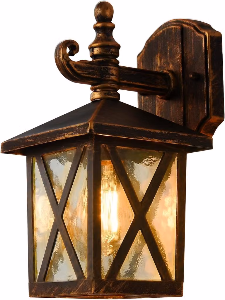 Lampada da parete esterna, stile vintage, lanterna, attacco E27, grado di protezione IP44, alluminio, finitura color rame
