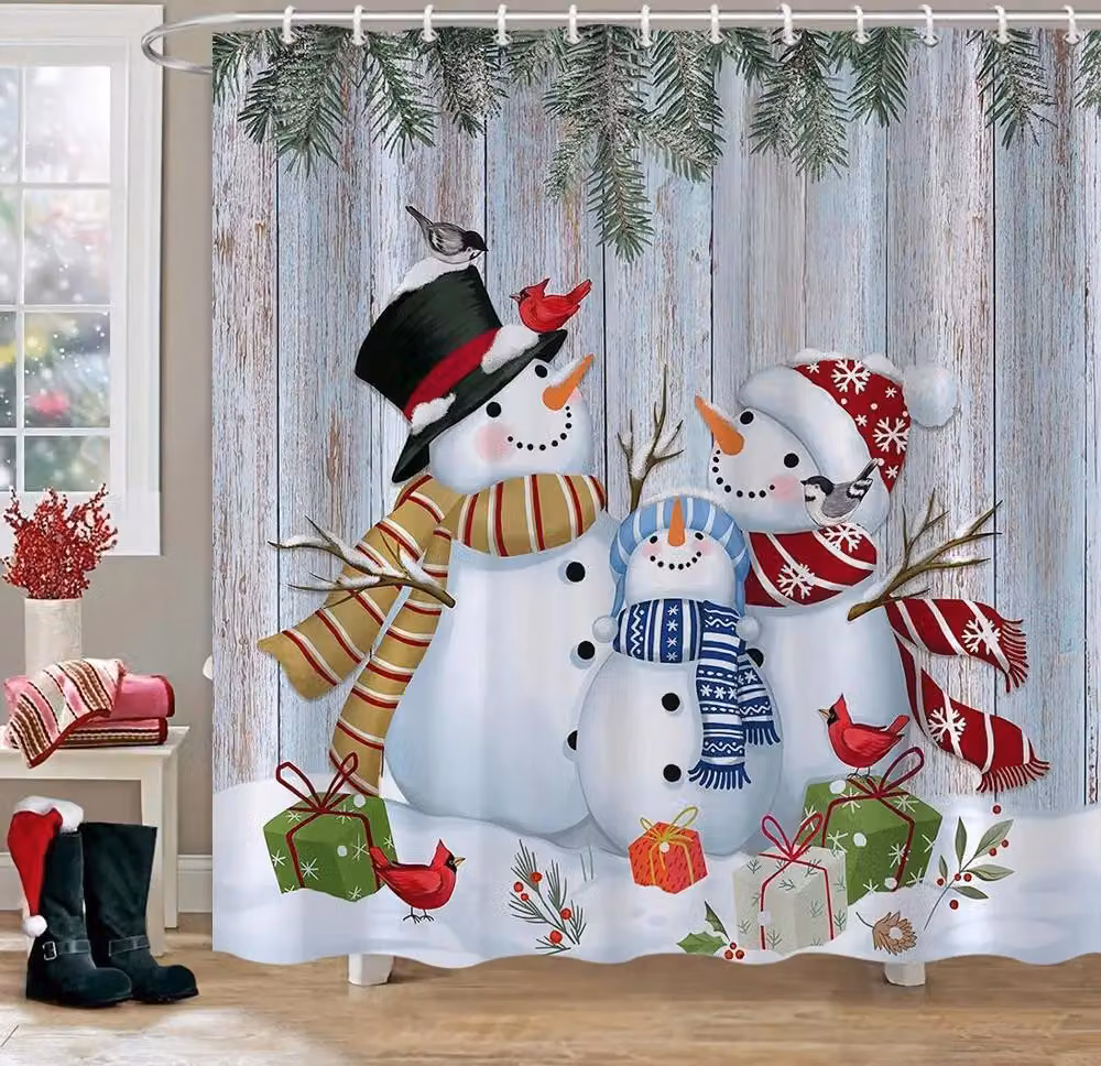 Tenda da doccia Natale Inverno Vacanze Tenda da doccia 180 x 180 cm impermeabile e lavabile per il bagno con 12 ganci, Stile K