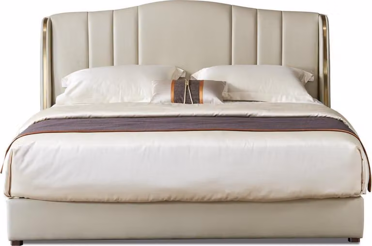 Designer Bett Schlafzimmer Doppelbett Betten Leder Hotel Luxus Polster