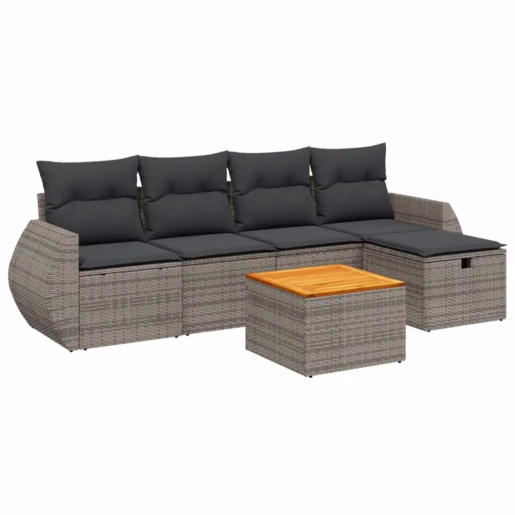 Set Divano da Giardino a L vidaXL in Polyrattan Grigio con 6 Pezzi e Cuscini Inclusi – 2