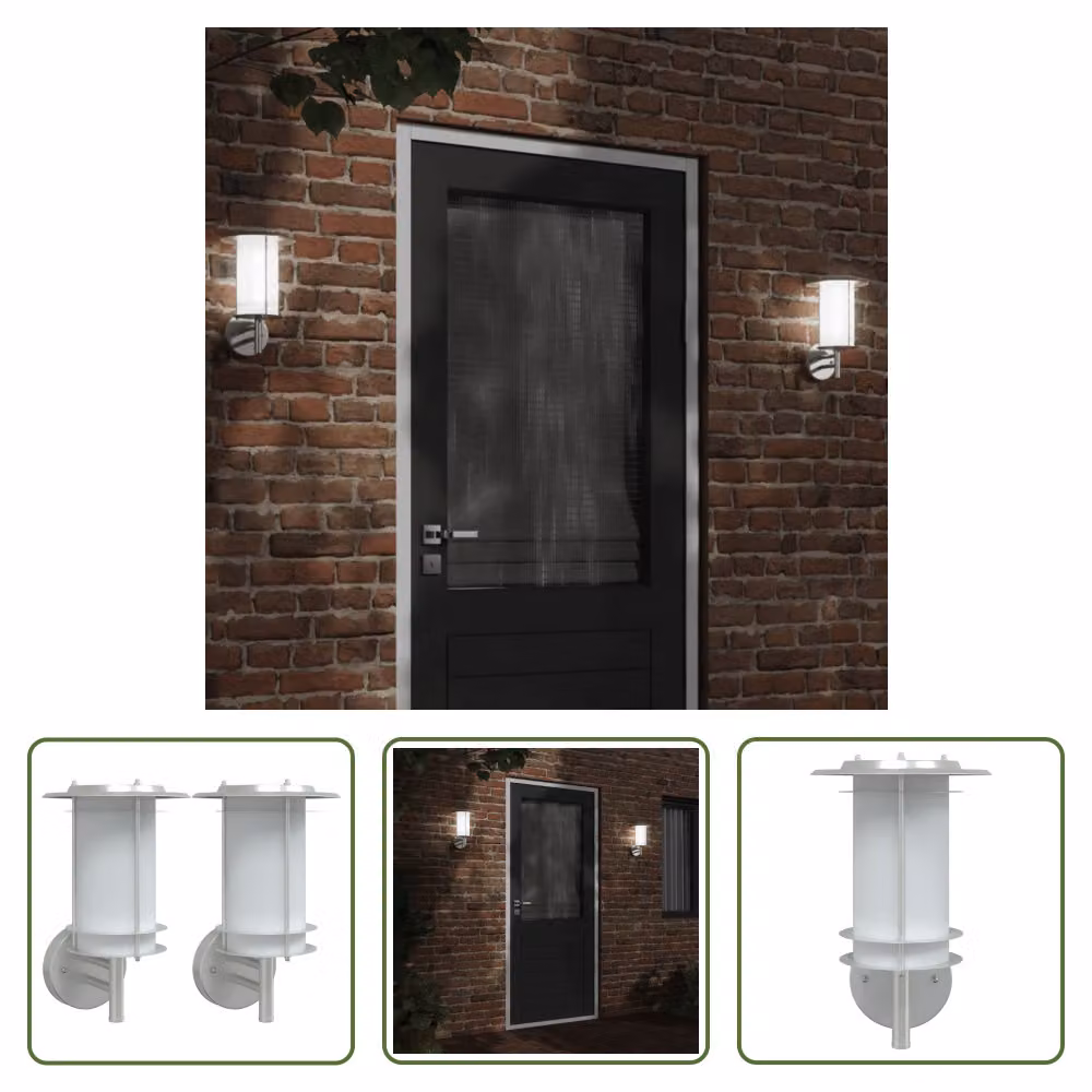 The Living Store Luci da parete per esterni 2 pezzi in acciaio inox argento