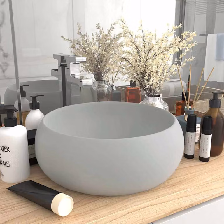 Lavandino da appoggio rotondo vidaXL in ceramica grigio, L: 40 cm, P: 40 cm, H: 15 cm