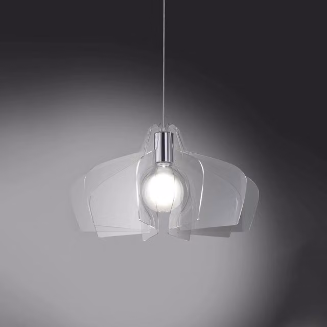 Lampada a sospensione moderna Linea Zero Polilux trasparente con finitura in metallo cromato e attacco E27 – 1
