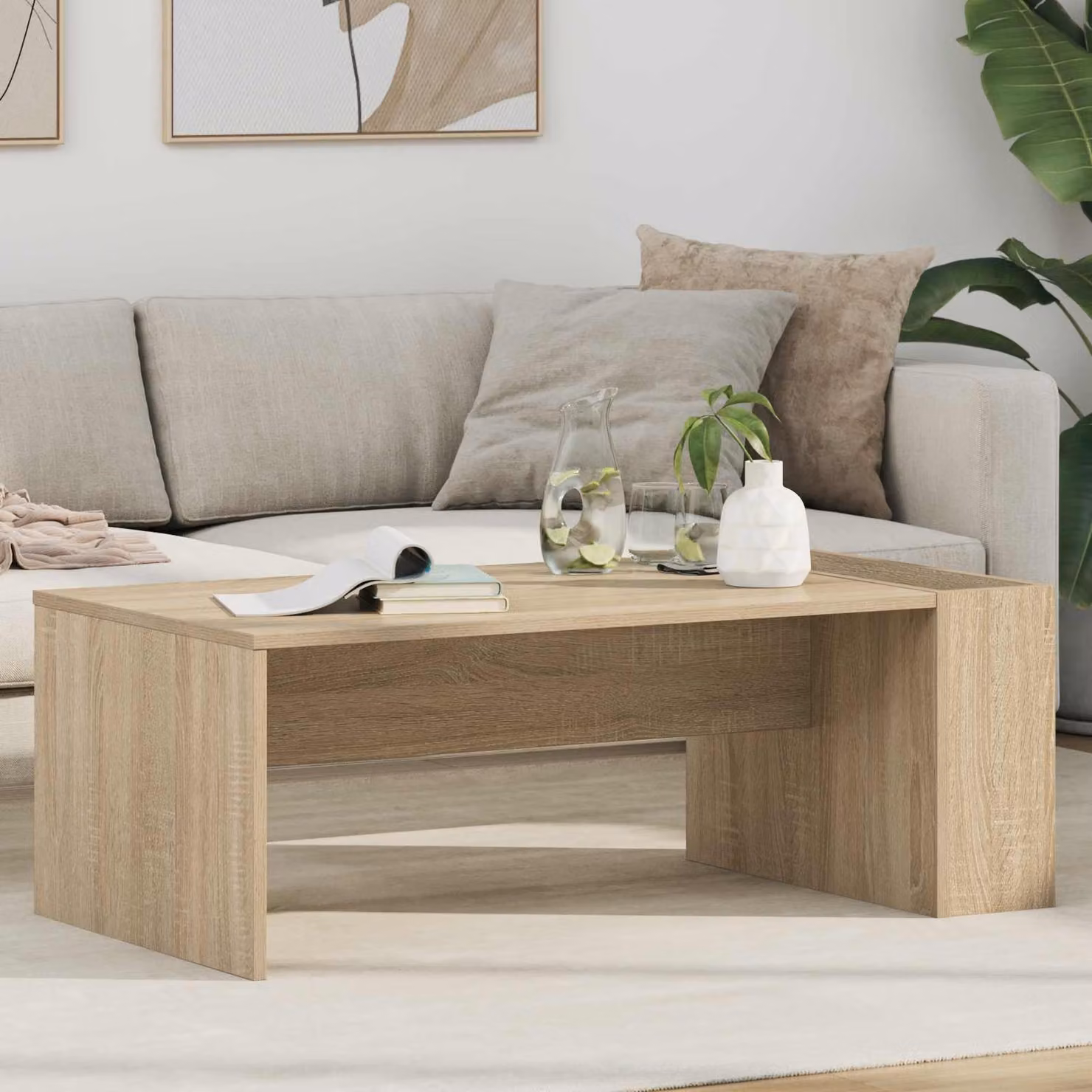 vidaXL Tavolino da salotto moderno in legno color rovere e beige L/P/H: 95 x 50 x 34 cm