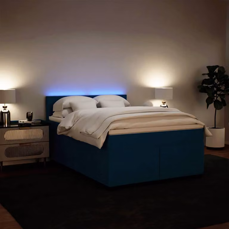 vidaXL Giroletto a Molle con Materasso Blu in Velluto L/P/H: 140 x 200 x 76,5 cm