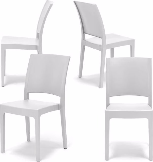 Set 4 sedie in polipropilene FLORA, 100 %MADE IN ITALY, impilabile, resistente ai raggi UV, design moderno, ideale per sala da pranzo, cucina, sala d’attesa, bar, ristoranti o giardino, colore Bianco