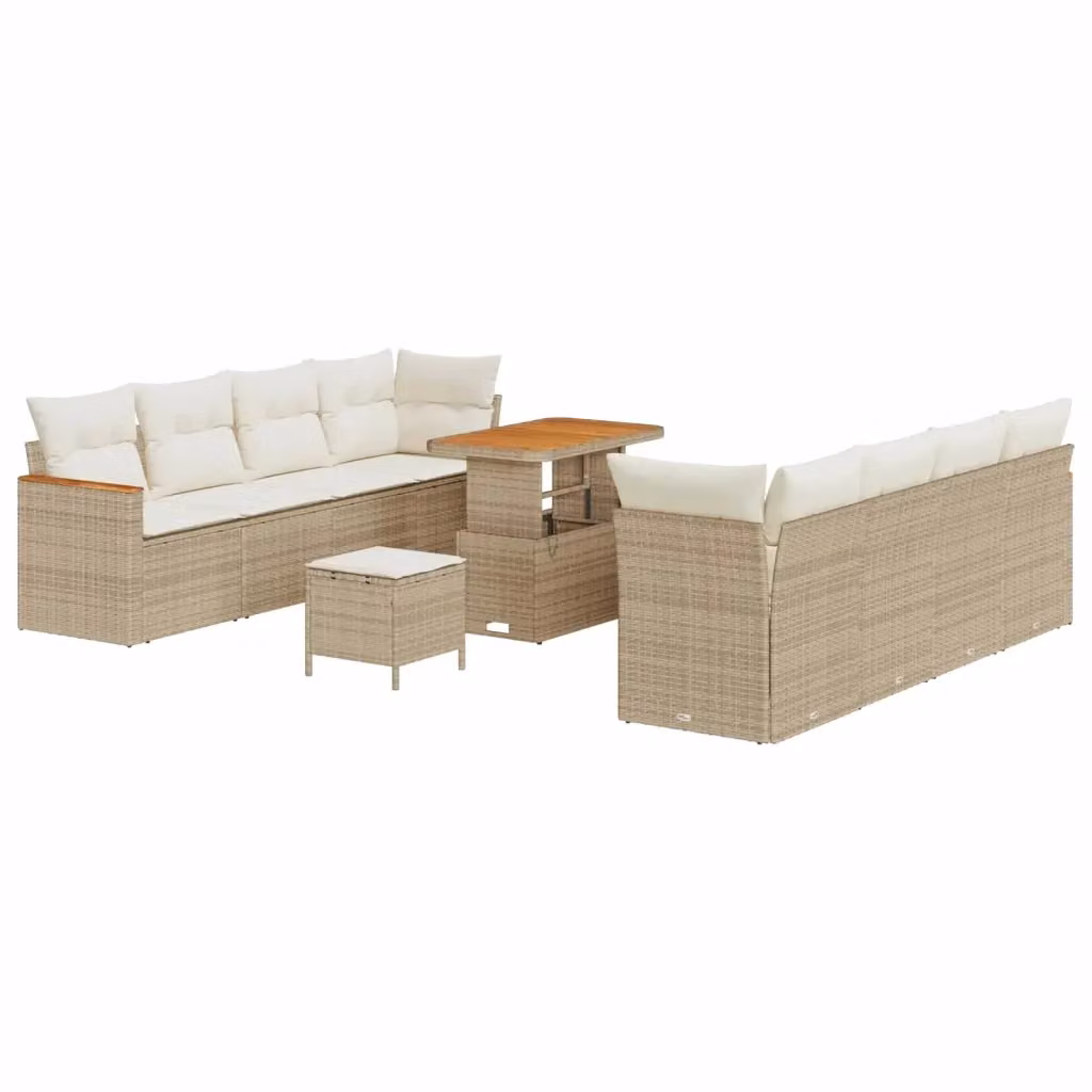 Set Divano da Giardino 11 Pezzi vidaXL Beige con Cuscini e Tavolino in Polyrattan e Legno di Acacia – 2