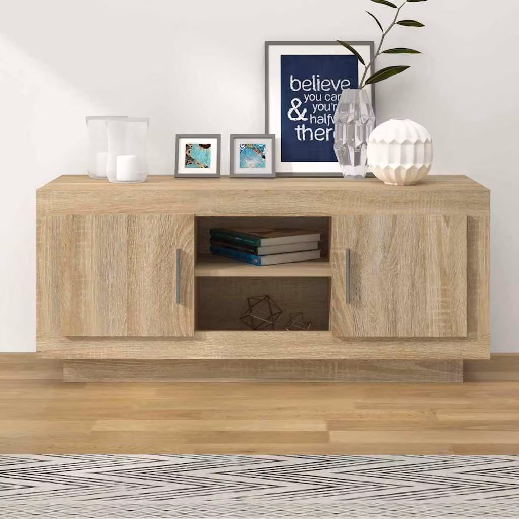 vidaXL Mobile Porta TV in Legno Rovere Sonoma con Ruote, L 102 x P 35 x H 45 cm