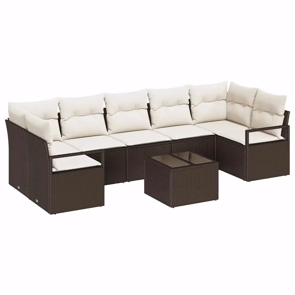 Set di divani da giardino vidaXL a forma di U con 8 pezzi, colore marrone e beige, in rattan e metallo con cuscini inclusi – 2