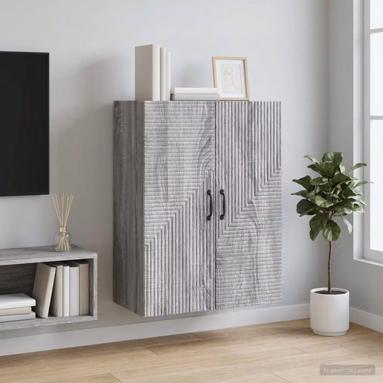 Mobiletto a muro moderno vidaXL in legno e MDF, colore grigio, L: 66 cm, P: 34,5 cm, H: 90 cm