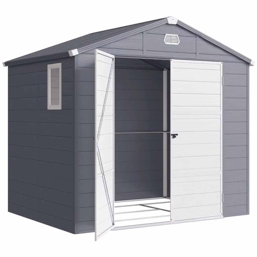 Casetta da giardino Minimal in plastica e metallo Grigio L: 240 cm, P: 190 cm, H: 180 cm – 2