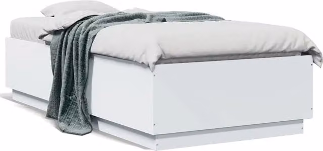 Letto singolo per adulti in legno multistrato bianco con doghe piatte fisse e design moderno