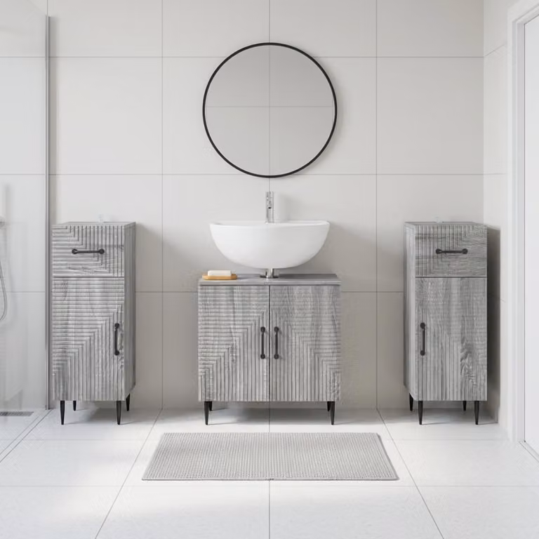 Set di mobili da bagno HAARLEM di vidaXL in 3 pezzi, colore grigio, design minimalista in legno