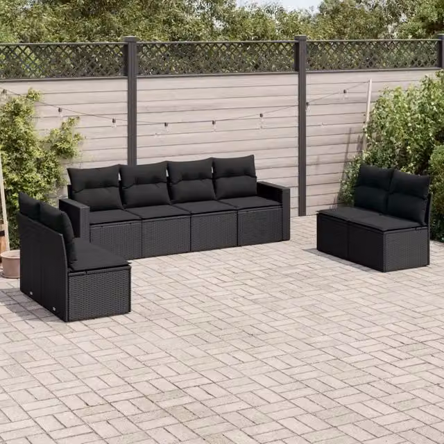 Set Divani da Giardino con Cuscini 8 pz Nero in Polyrattan 3251182
