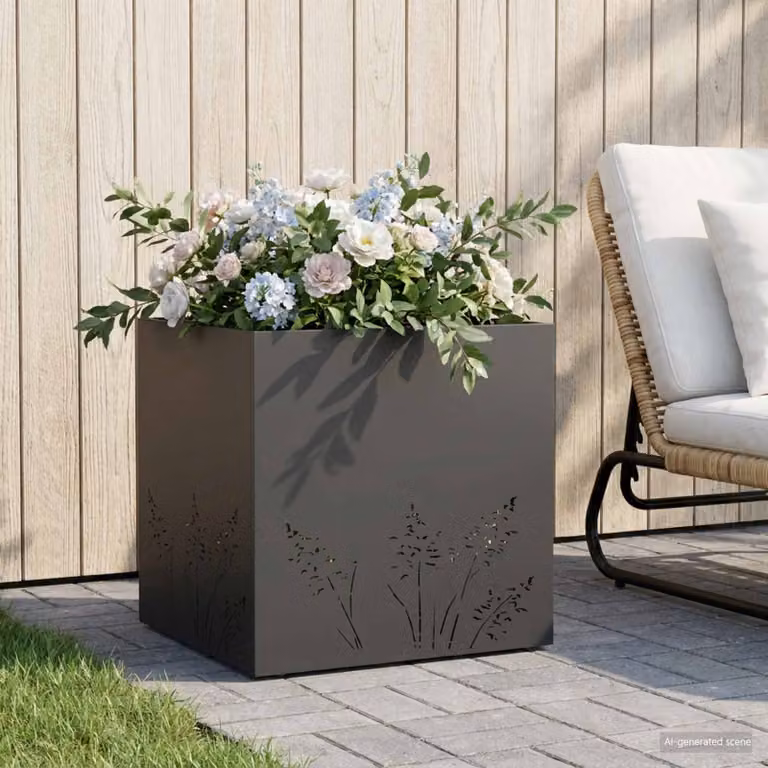 Vaso da giardino vidaXL in acciaio nero L: 50 cm, P: 50 cm, H: 49 cm