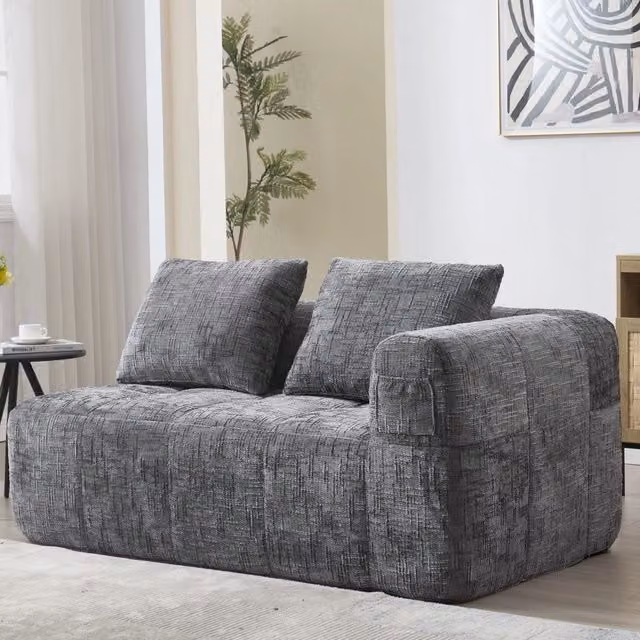 Divano chaise longue 158x90x60 cm con tasche laterali e cuscino in chenille grigio