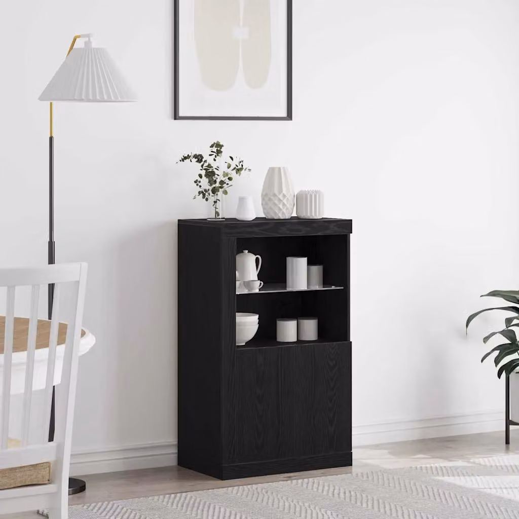 Madia moderna vidaXL con illuminazione LED integrata in legno MDF, colore Nero, L: 60,5 cm, P: 37 cm, H: 100 cm
