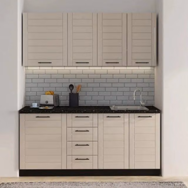 Cucinino Monsch DMORA moderno in legno con 4 cassetti e ante a battente, Marrone Sabbia, H 213 x L 180 x P 60 cm