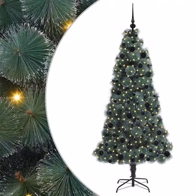 Albero di Natale artificiale moderno vidaXL verde con luci LED bianco caldo e set di palline – 1
