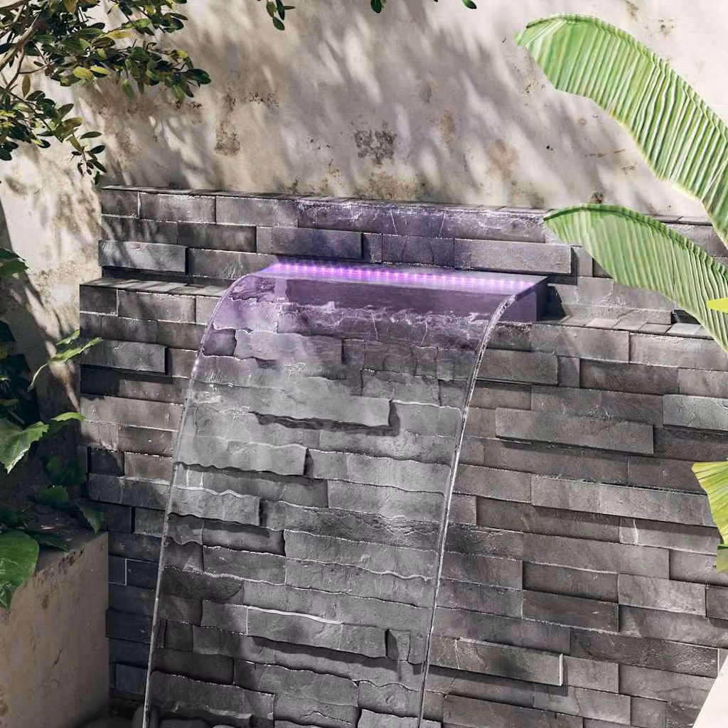 vidaXL Sfioratore a Cascata con LED RGB in Acrilico Grigio e Trasparente, L: 60 cm