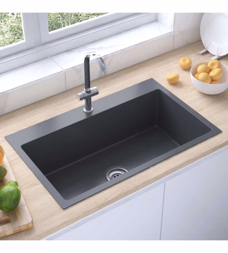 vidaXL Lavello da Cucina in Acciaio Inox Nero L: 70 cm, P: 44 cm, H: 20 cm – 3