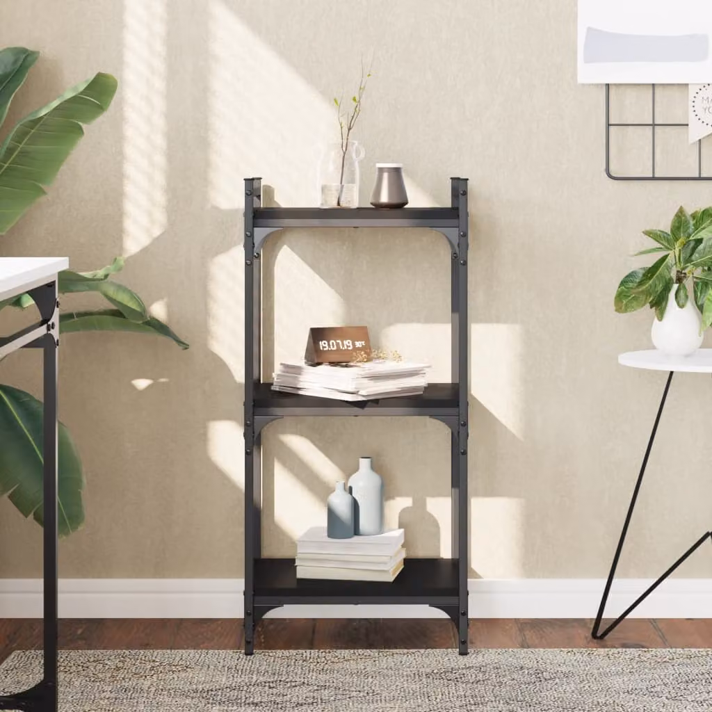 Libreria industrial a 3 ripiani vidaXL in legno e metallo nera L 40 cm, P 30 cm, H 86 cm
