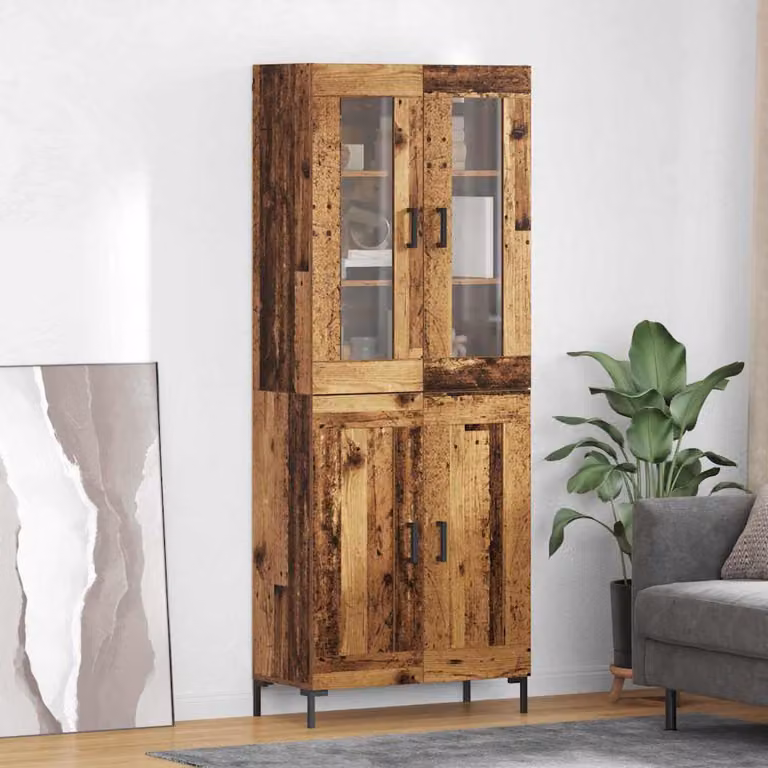 Set di 2 credenze vidaXL in legno vecchio e vetro marrone per soggiorno L/P/H: 69,5 x 34 x 180 cm