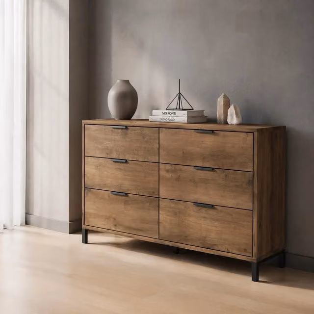 CASSETTIERA con 6 cassetti 120x40x76 cm Effetto rovere scuro e metallo